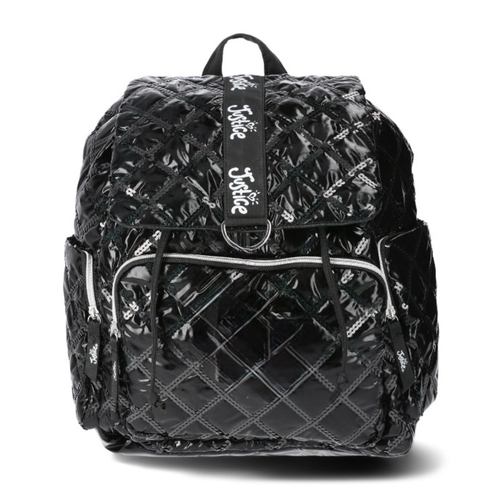 Justice Girls Quilted Black Sequin Rucksack Backpack